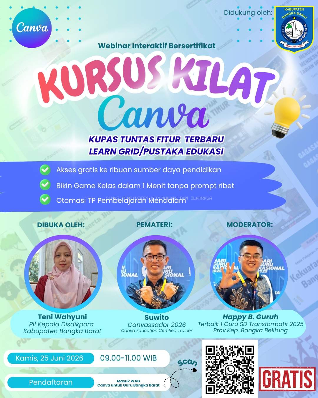 Disdikpora Bangka Barat Gelar Webinar Kursus Kilat Canva, Kupas Tuntas Fitur Terbaru Learn Grid dan Pustaka Edukasi